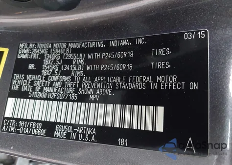 2015 Toyota Highlander Le V6 z USA, uszkodzony, nr VIN 5TDZKRFH2FS077185